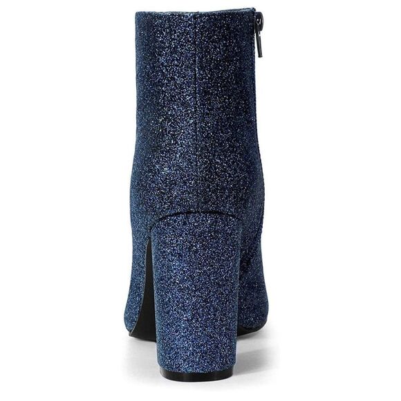 NWT Wool + Pepper Co. Navy Blue Glitter Pointed Toe Thick Heeled Booties - Picture 5 of 6